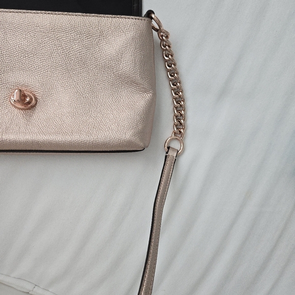 Coach Crosstown Metallic ROSE Gold Crossbody Purse Pebble Leather - Picture 9 of 10